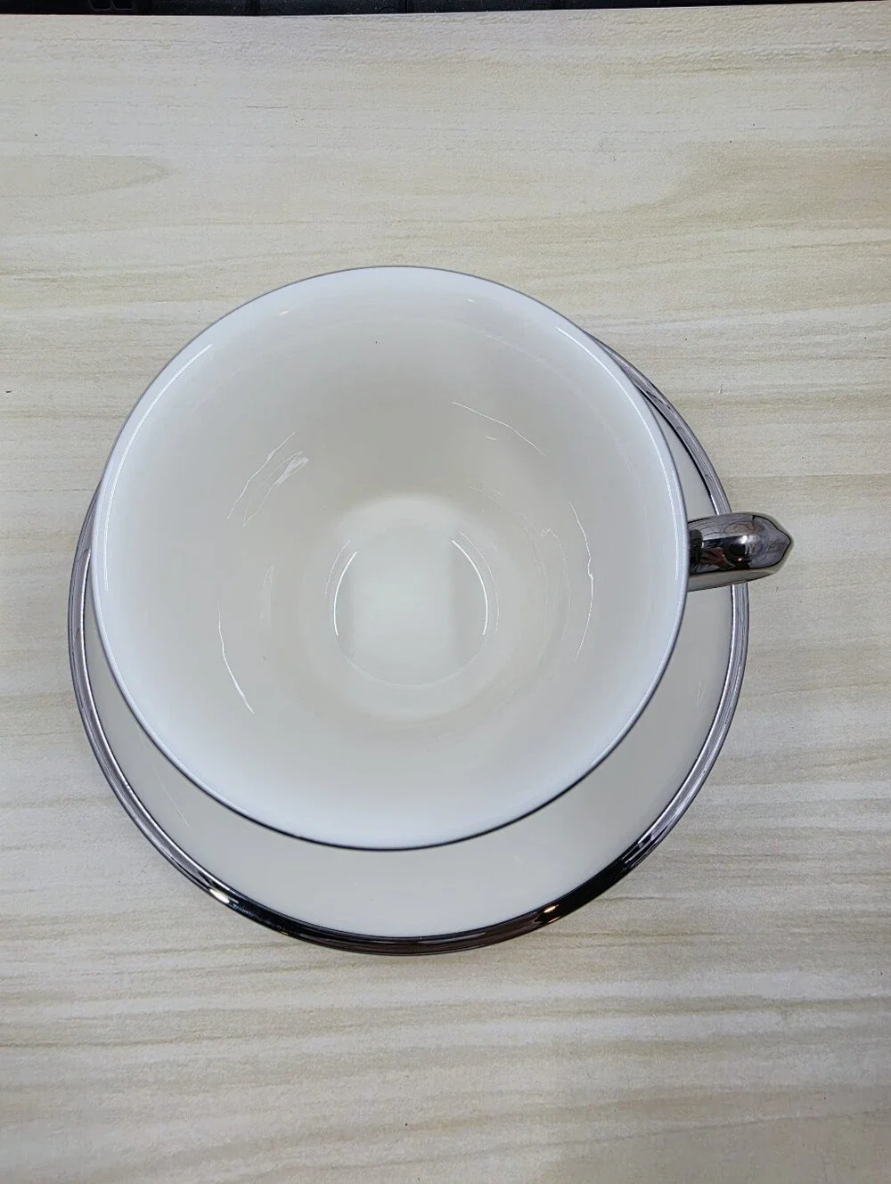 Lenox Solitaire Pattern Footed Cup & Saucer Set Platinum Rim Dimension Porcelain